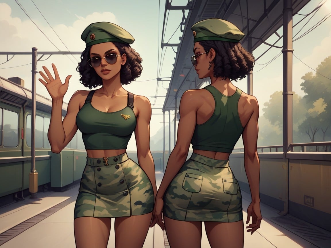 Rectangle Body Shape, Tank Top, Greenlong Sleeve Military Overcoat AI Porn