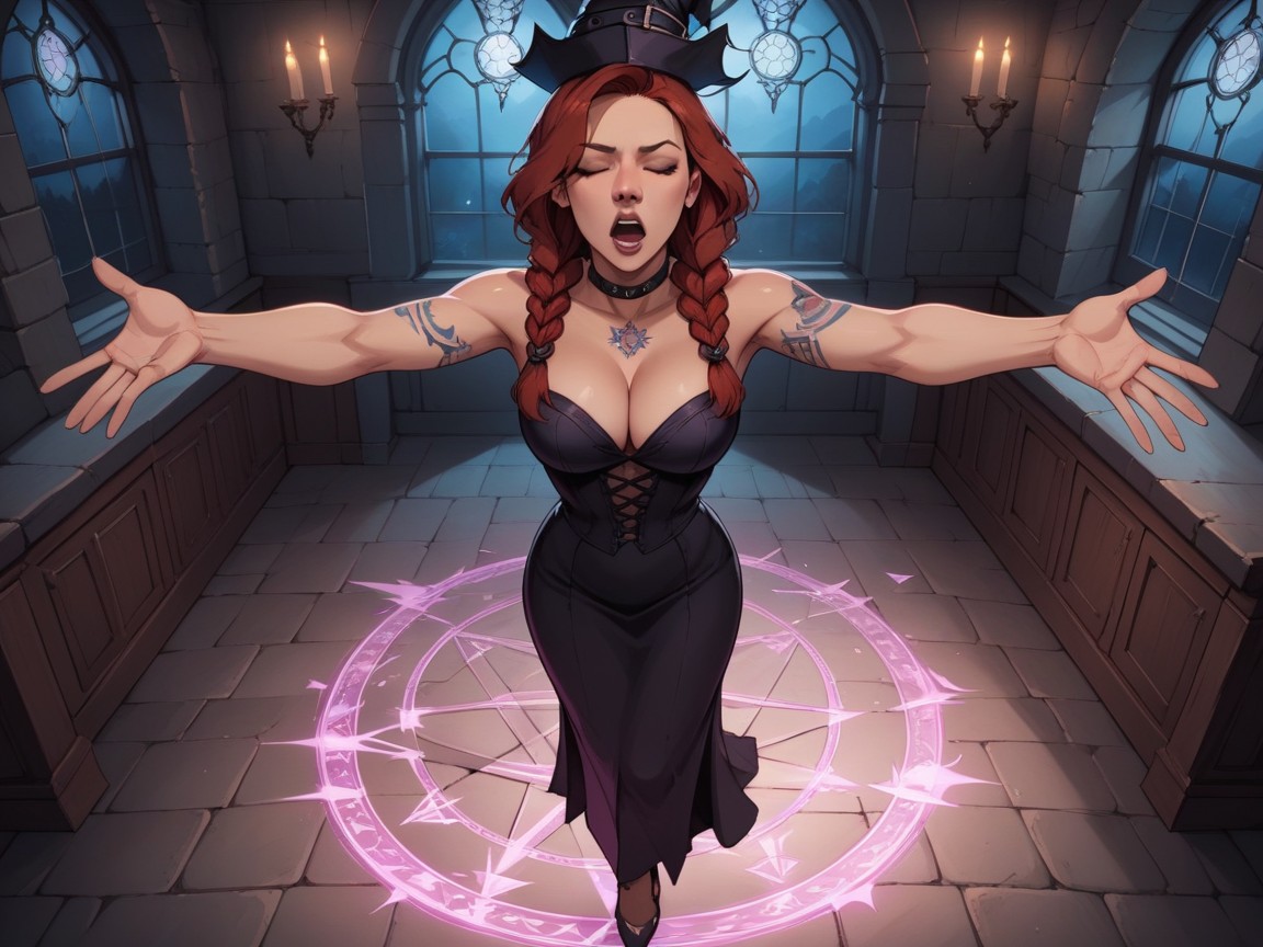 Medieval Mansion Hall, Purple Magic Spell, Indoors AI Porn