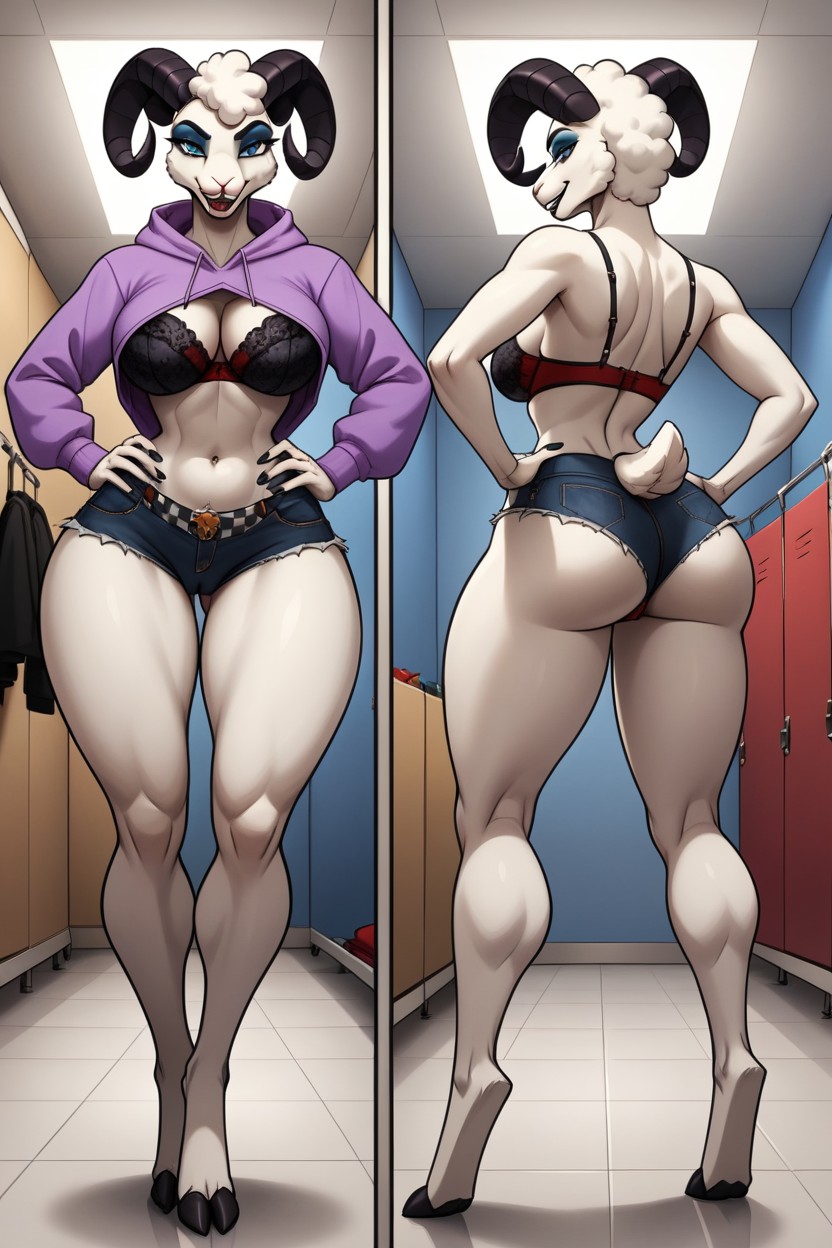 Sheep Tail, Cute, Sleeveless Purple Hoodie Furry AI Porn