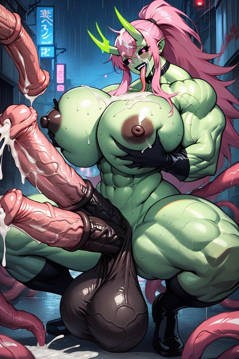 Hyper Muscles, Ponytail, Tentacles Shemale AI Porn