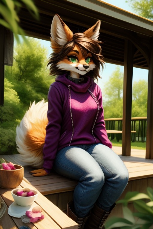 Dark Brown Hair, A Beautiful Hat, Gazebo Furry AI Porn