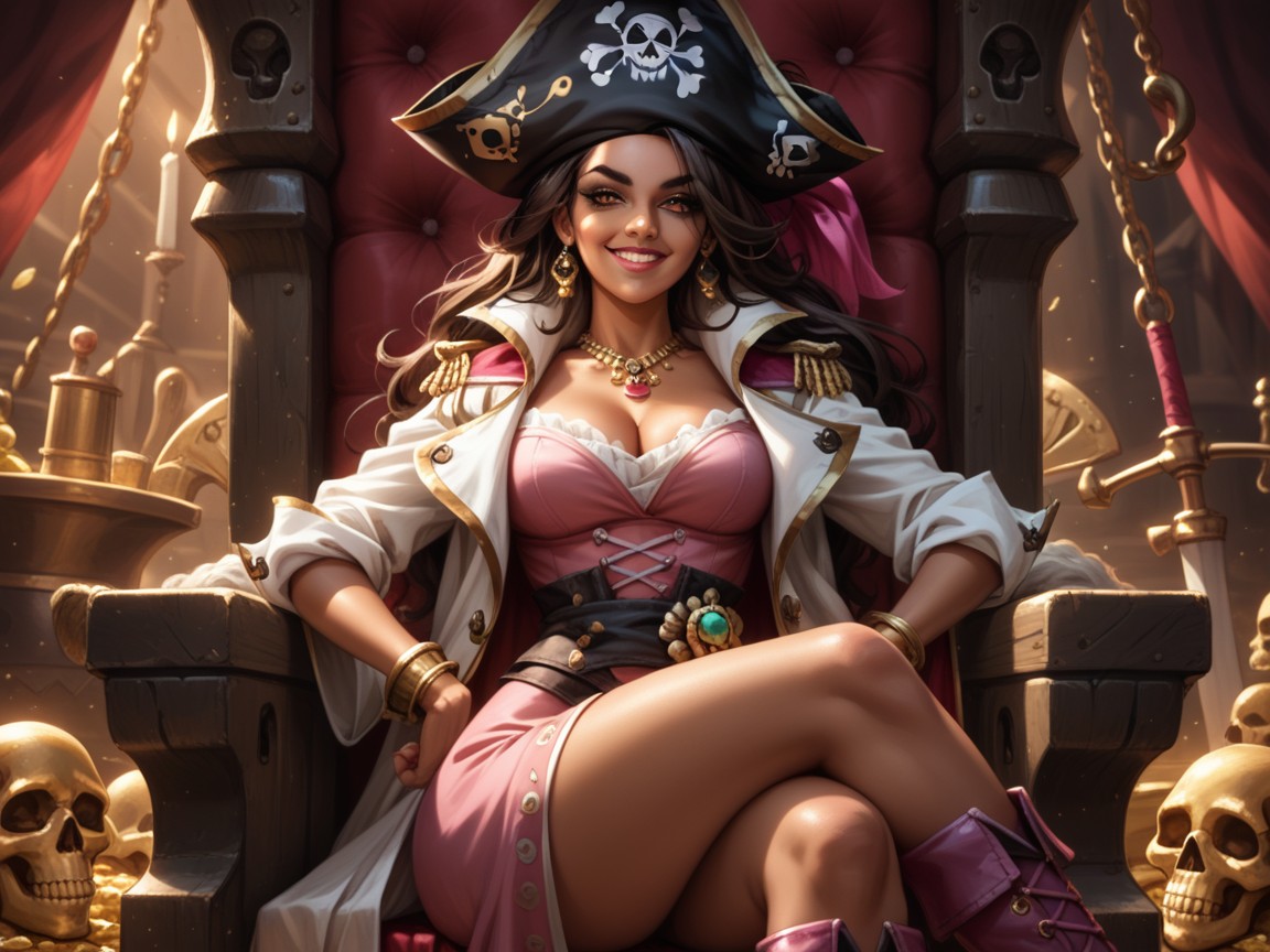 Woman Sitting On A Skull Throne, Long Gluteal Folds, Abdomen Hentai AI Porn