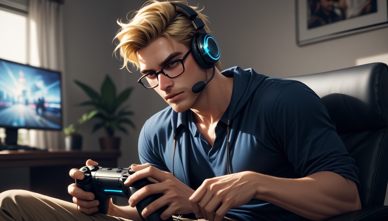 Headphones, Giving A Blowjob While Playing Video Games, Video Game Controller AI Gay Porn