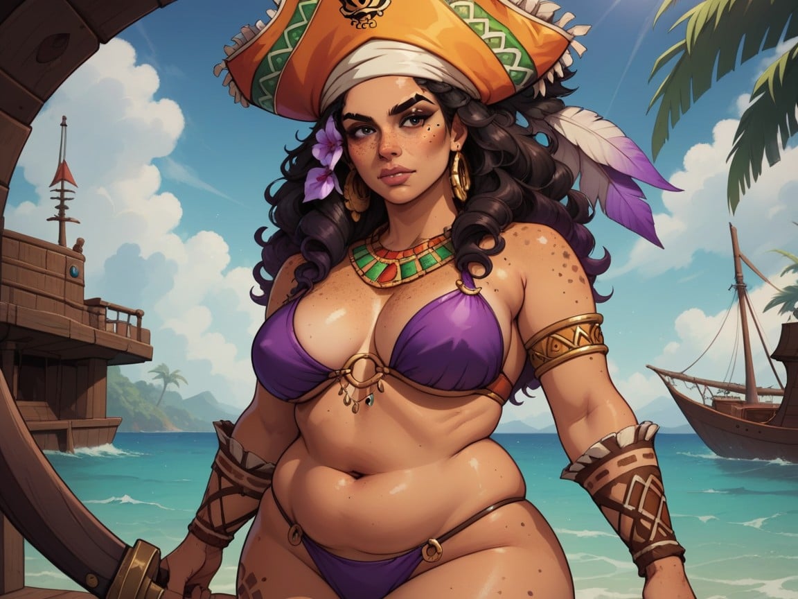 Close Set Eyes, Round Face, Feather Headdress AI Porn