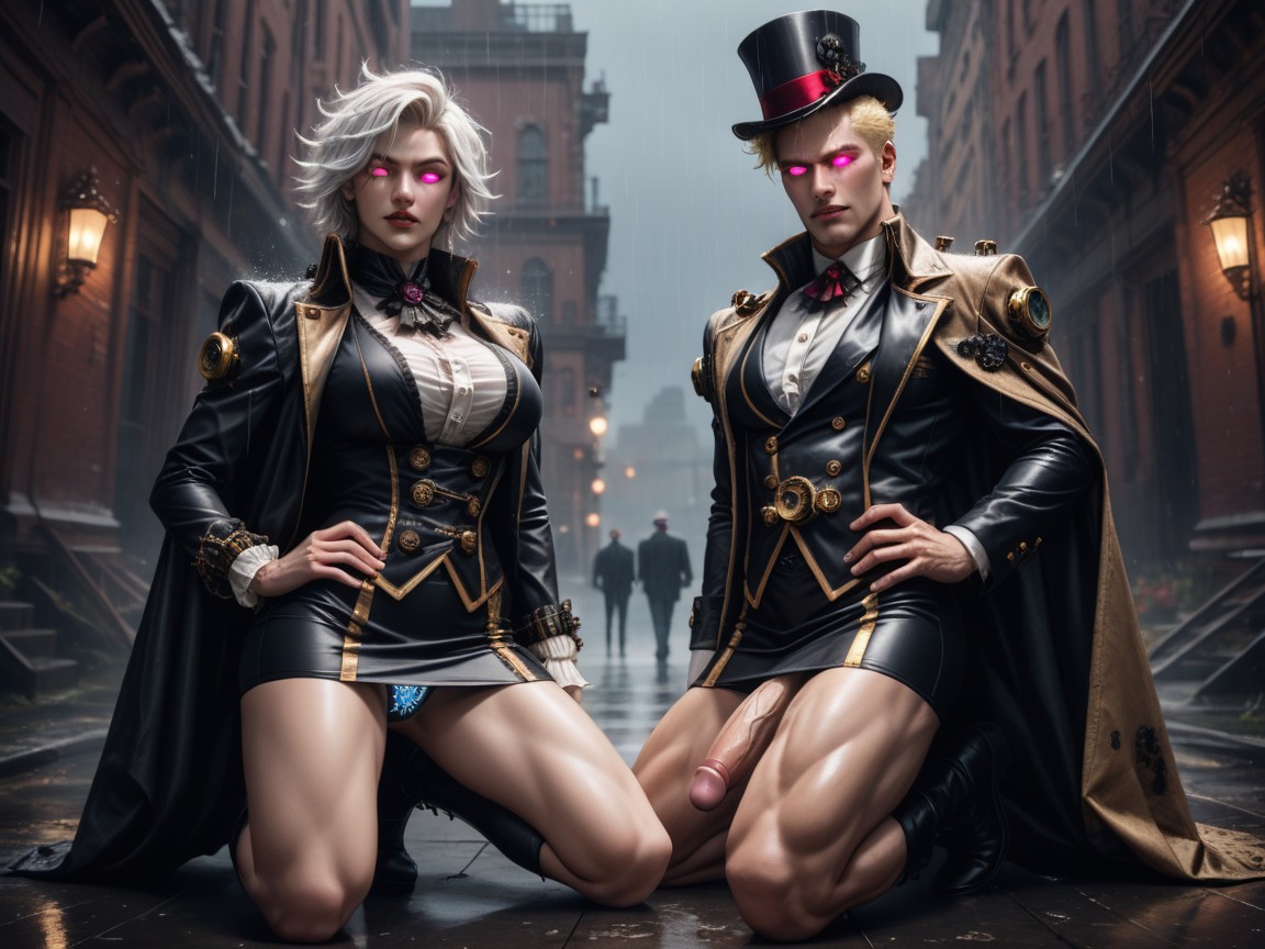 London, White Hair, Twins AI Gay Porn