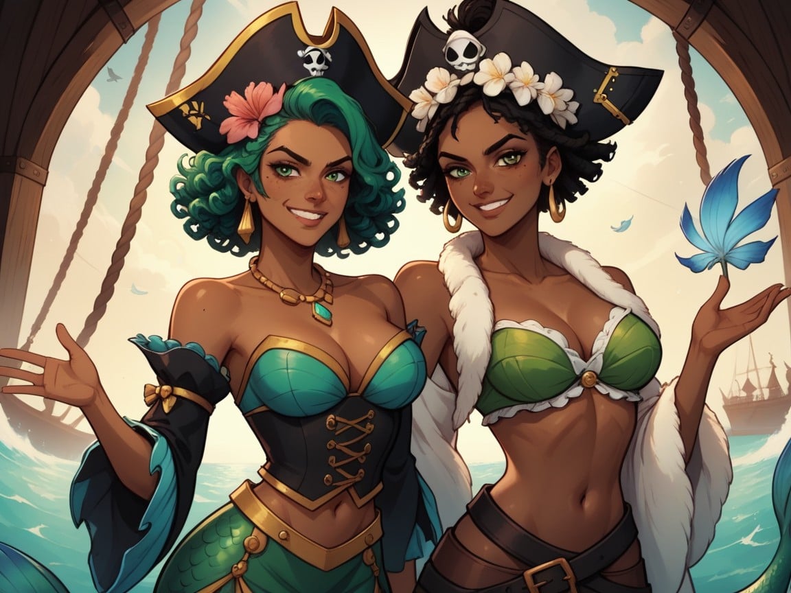 Very Short Hair, Smirk, Green Clamshell Bikini AI Porn