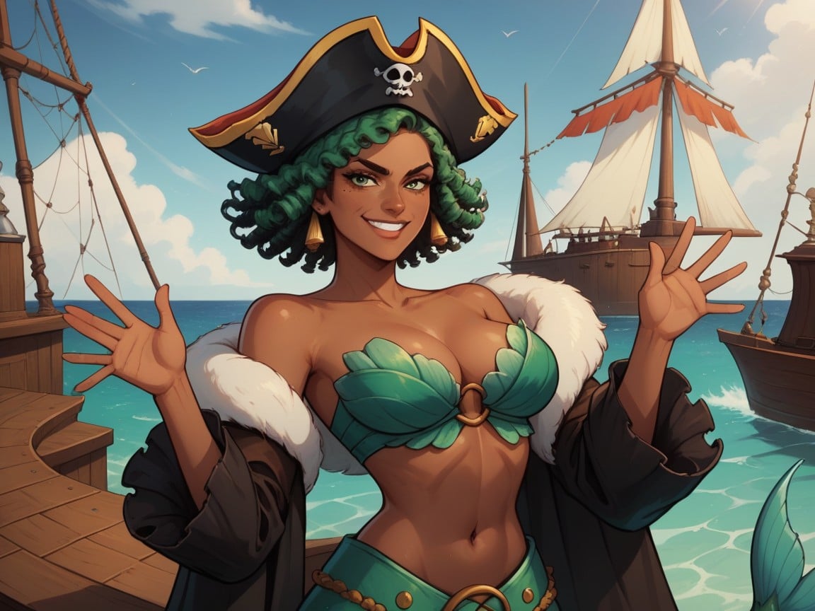 Woman Waving, Bust And Hips Equal Width, Straight Shoulder Line AI Porn