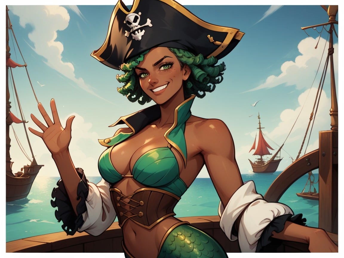 Curly Hair, Curly, Mermaid Pirate AI Porn