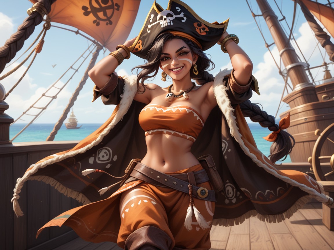 Top Down, Tribal Pirate Woman, Skull Bracelet Hentai AI Porn