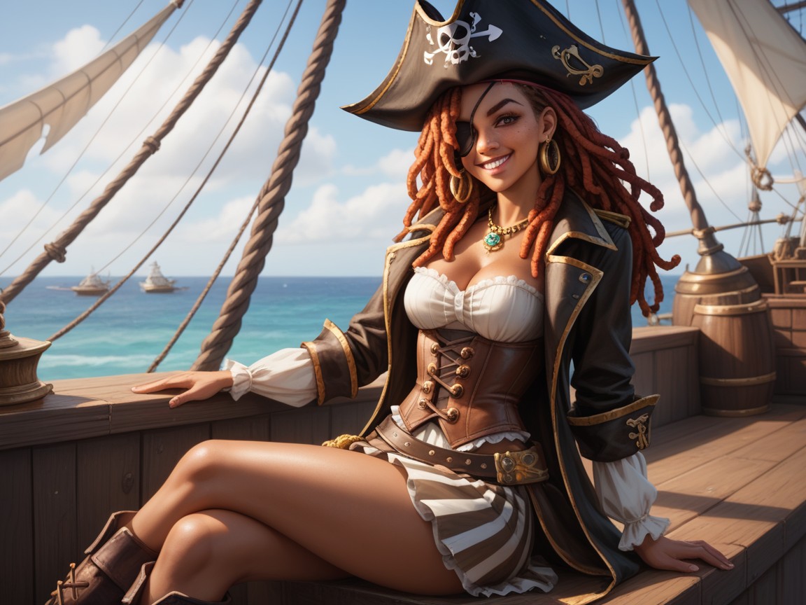 Gold Pirate Corset, Freckles On Breasts, Lejano Oeste Hentai IA