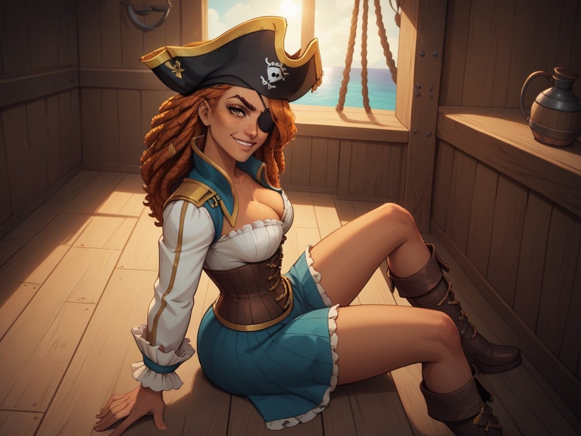 Pirate Ship Background, Round Breasts, Pirate Woman AI Porn