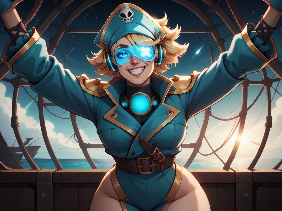 Hourglass Body Shape, Leds On Clothes, Blue Headphones AI Porn