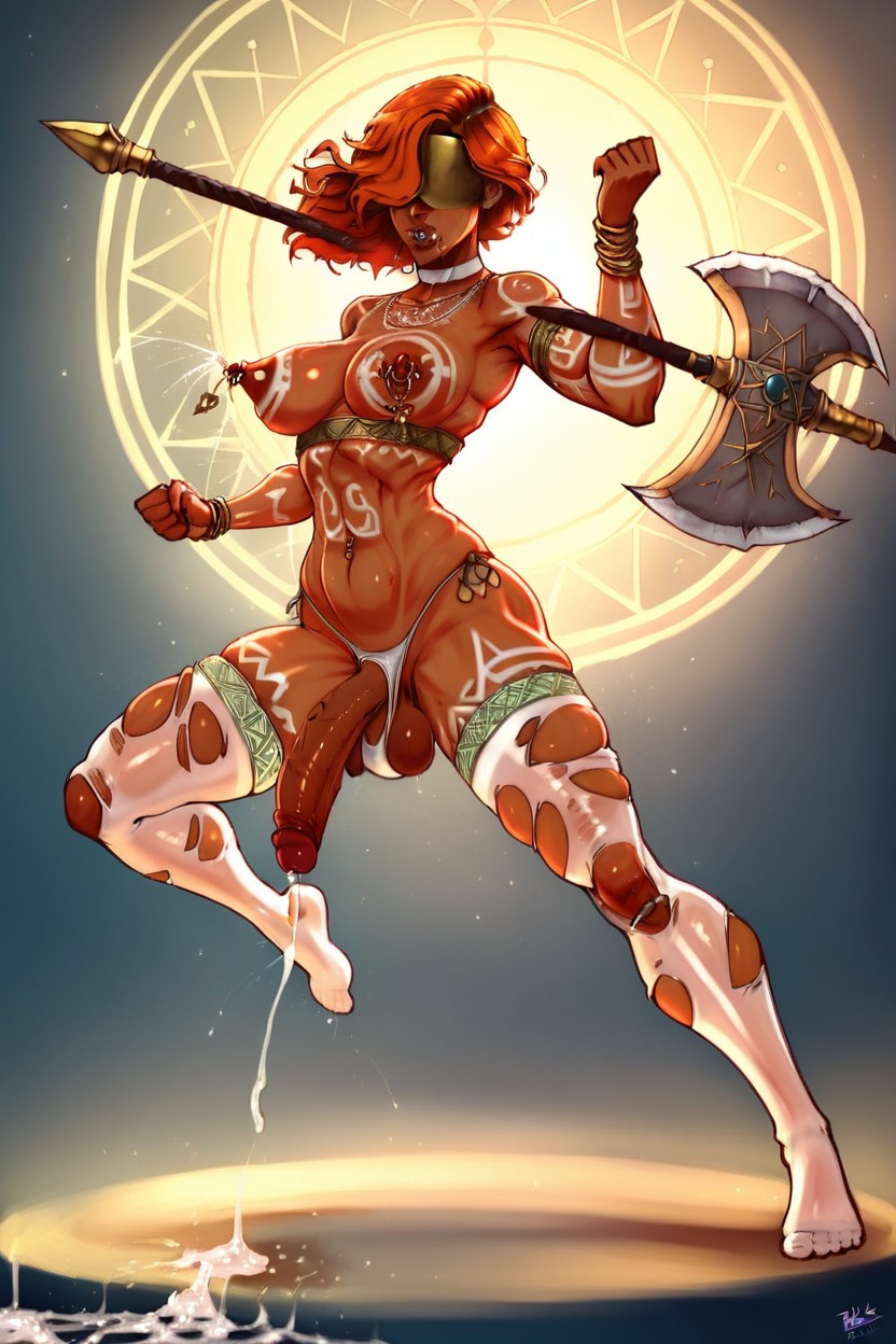 Covered In Cum, White Thong, Swinging Axe Shemale AI Porn