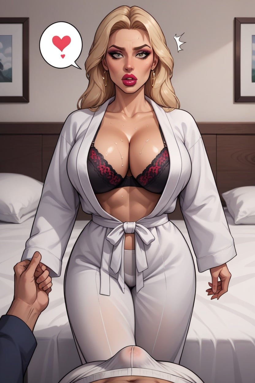Sweaty Skin, Gorgeous Woman Staring At Bulge, Cock Only On Man AI Porn