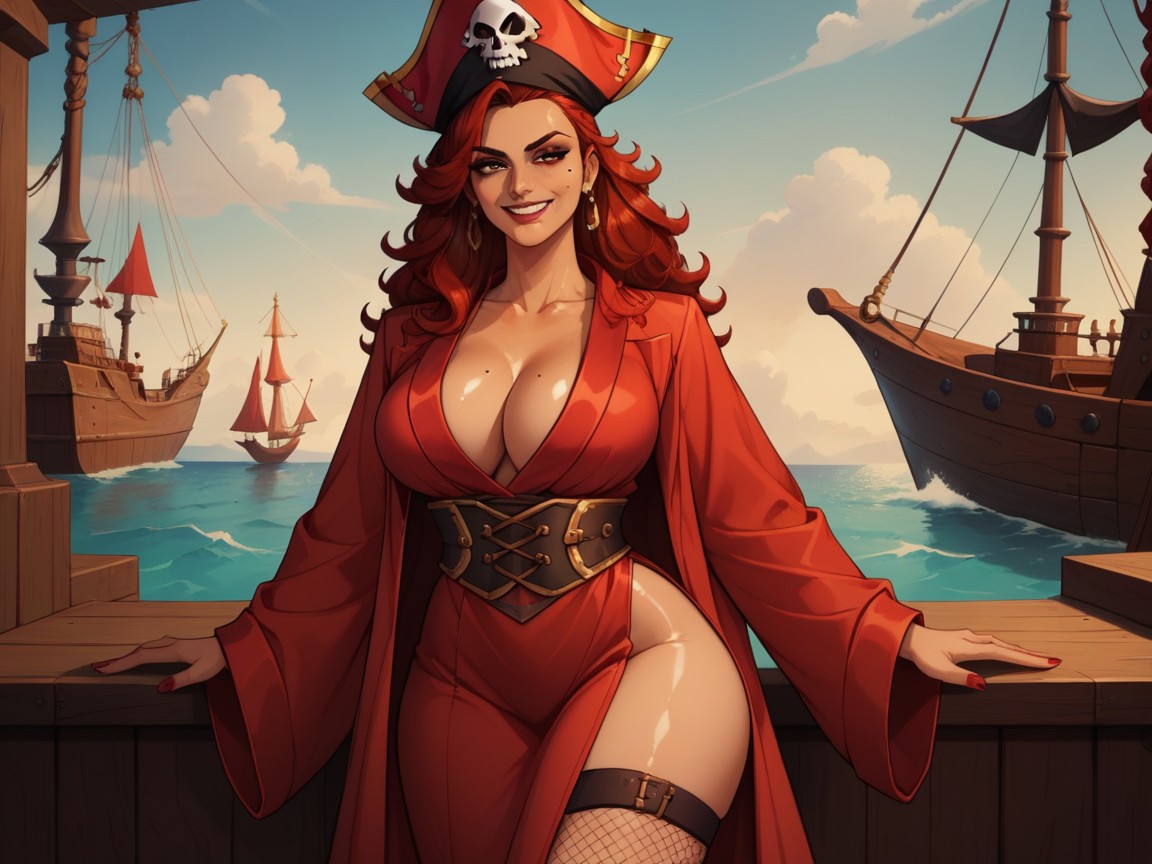 1 Person, Red Fishnet Stockings, Skeletons In Background AI Porn