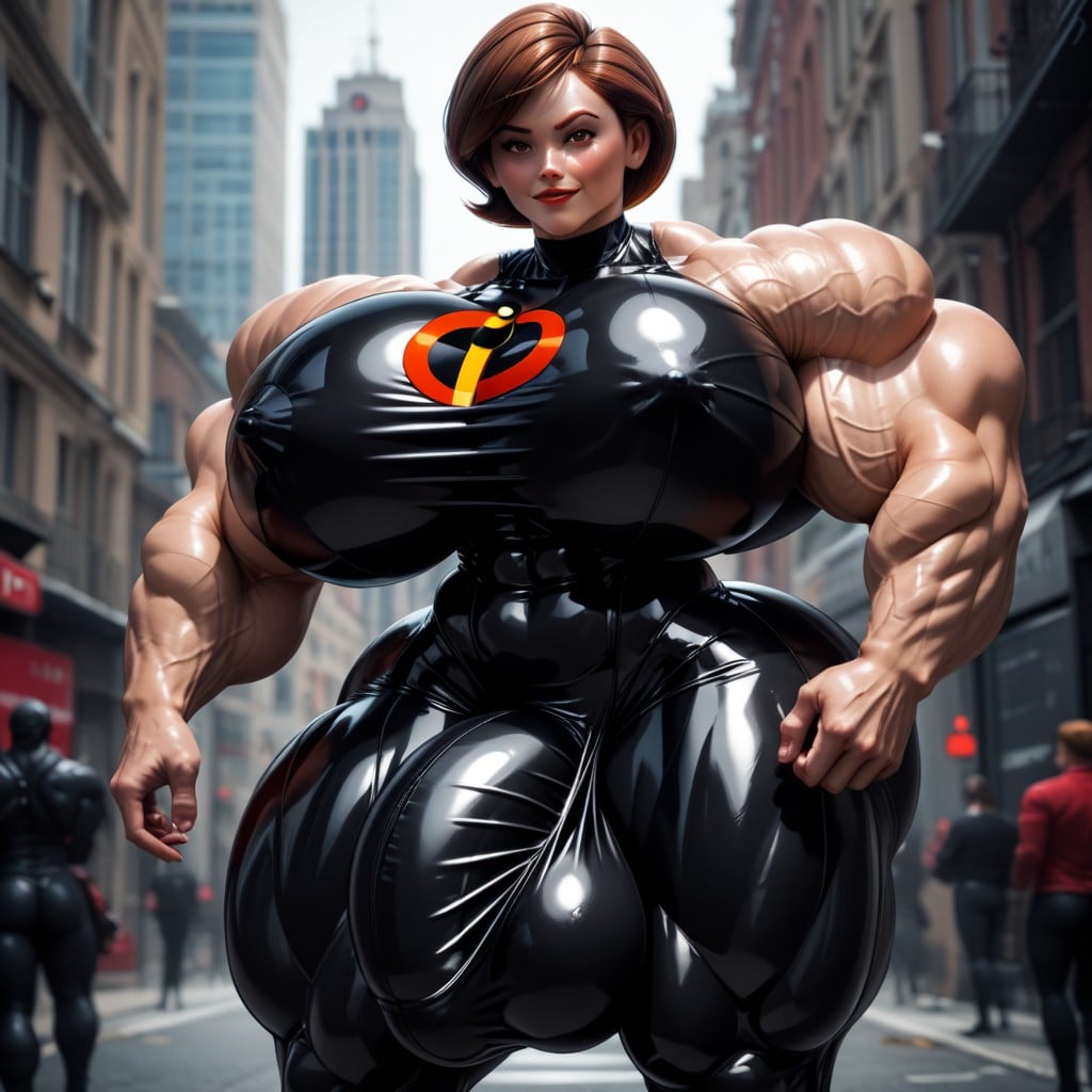 Heels, Hyper Giant Muscles, Hyper Gigantic Testicles Shemale AI Porn