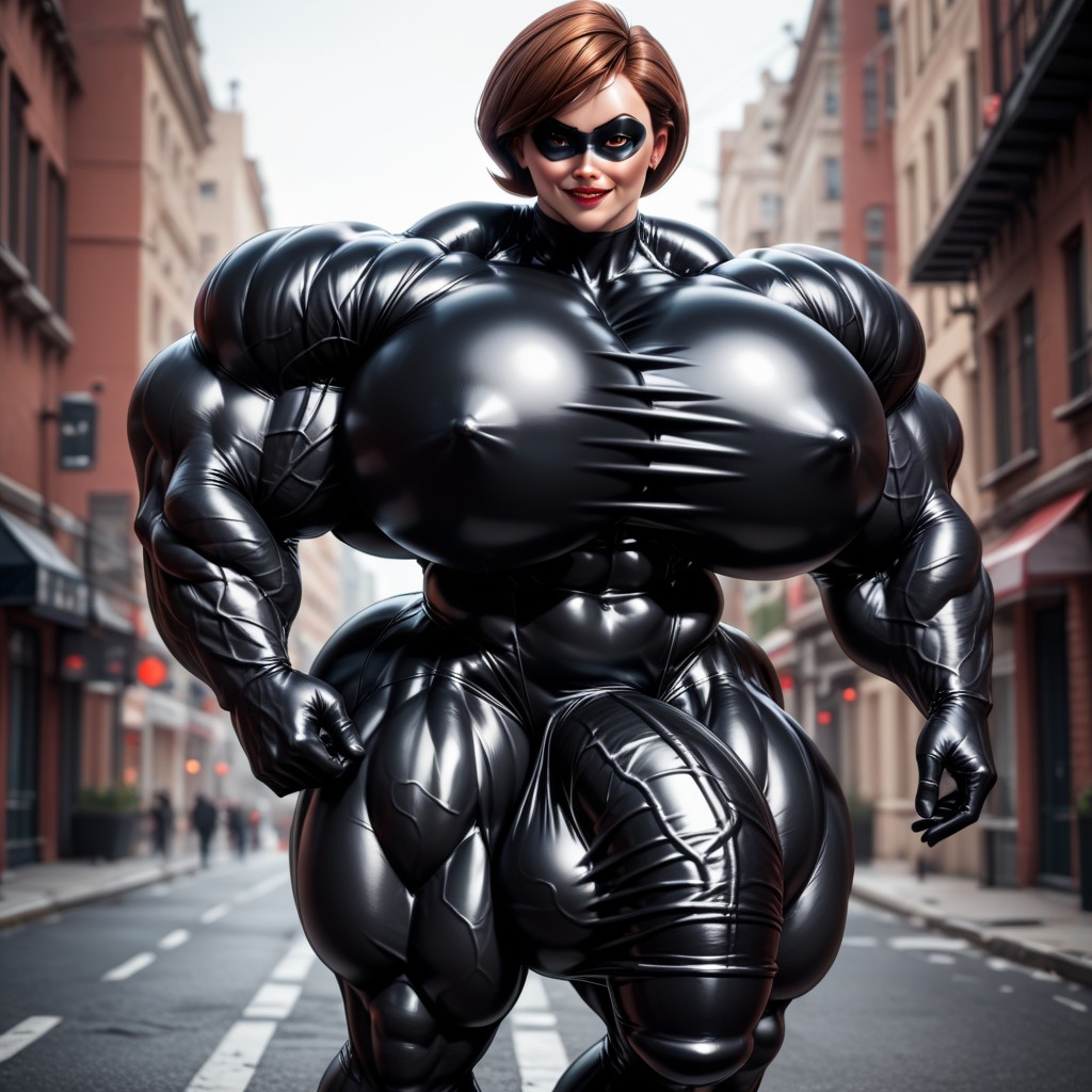 Hyper Gigantic Thick Testicles, City, 1 Person Shemale AI Porn