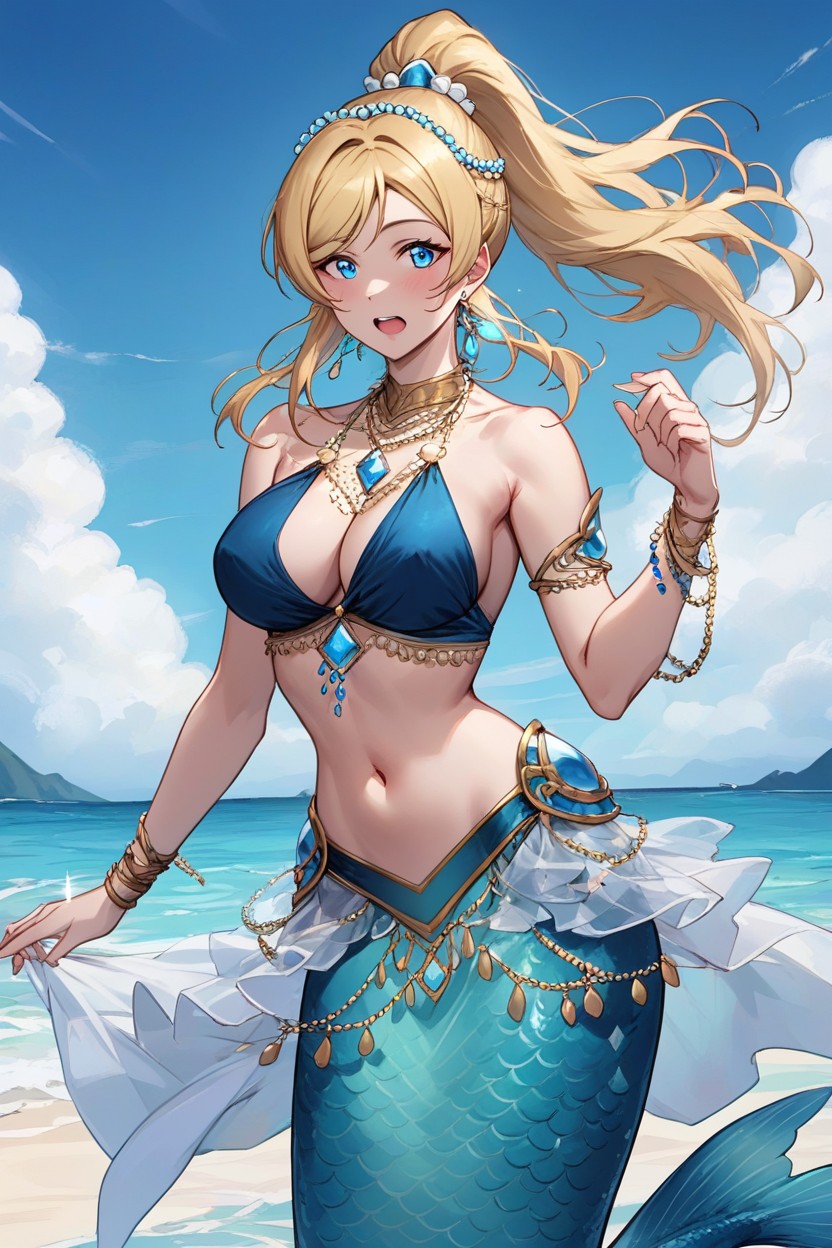 Front Waist Shot, Her Outfit Is A Two-piece, Eli Ayase From Love Live! Hentai AI Porn