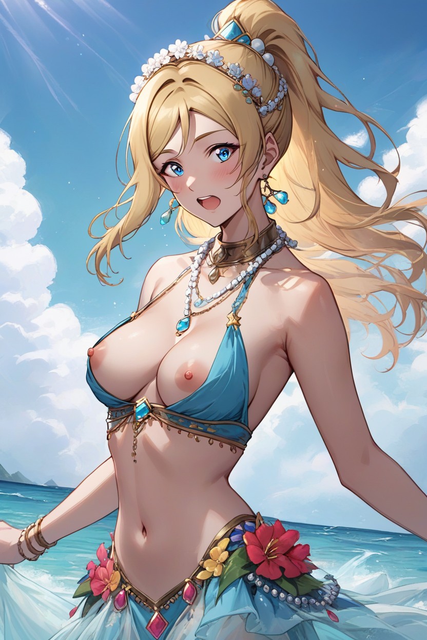 Beaded Headpiece Accessories, Eli Ayase From Love Live, The Skirt Is Accented With Scalloped Edges Hentai AI Porn