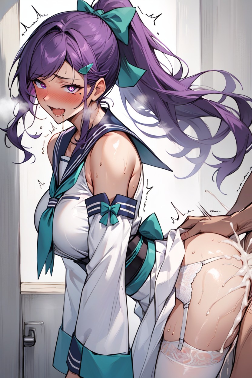 Green Bow, Blush, Serafuku Hentai AI Porn