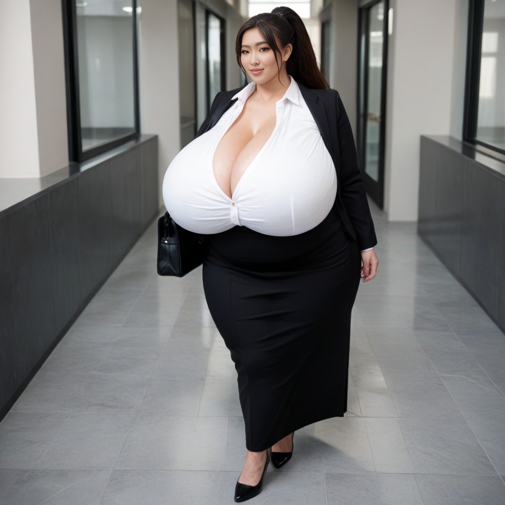Giantess, Droopy Eyes, Black Suit AI Porn