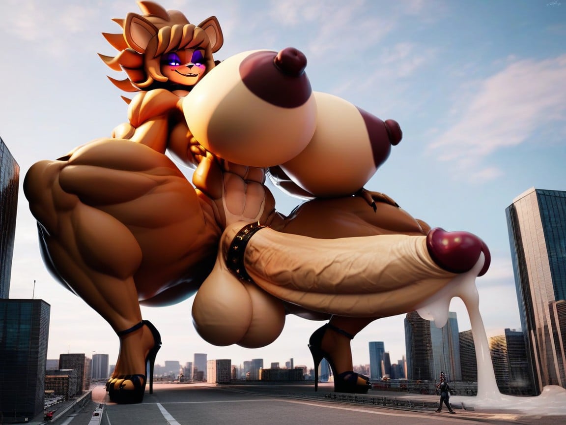Big Boobs, City, Huge Muscular Arms Furry AI Porn