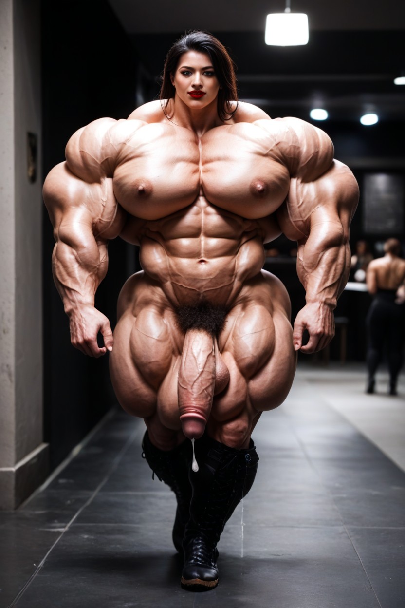 Hyper Huge Muscles, Walking, Medium Penis Shemale AI Porn