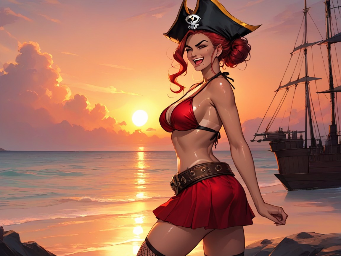 Red Hair, Woman Laughing, Straight Hips Hentai AI Porn