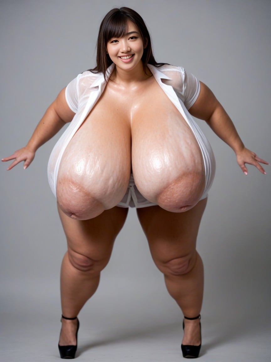 Open Clothes, Happy, Pressed Breasts AI Porn