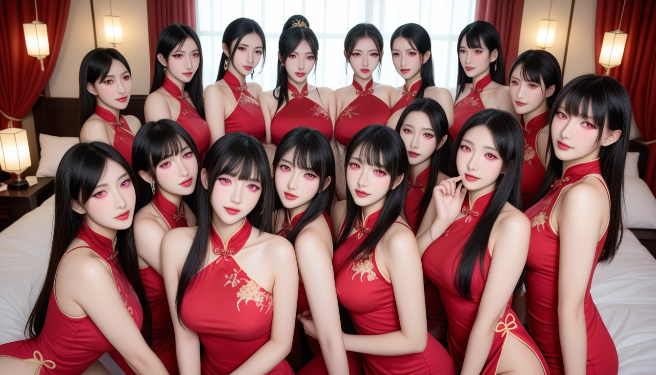 Pink Eyes, Nine Women, Harem Asian AI Porn