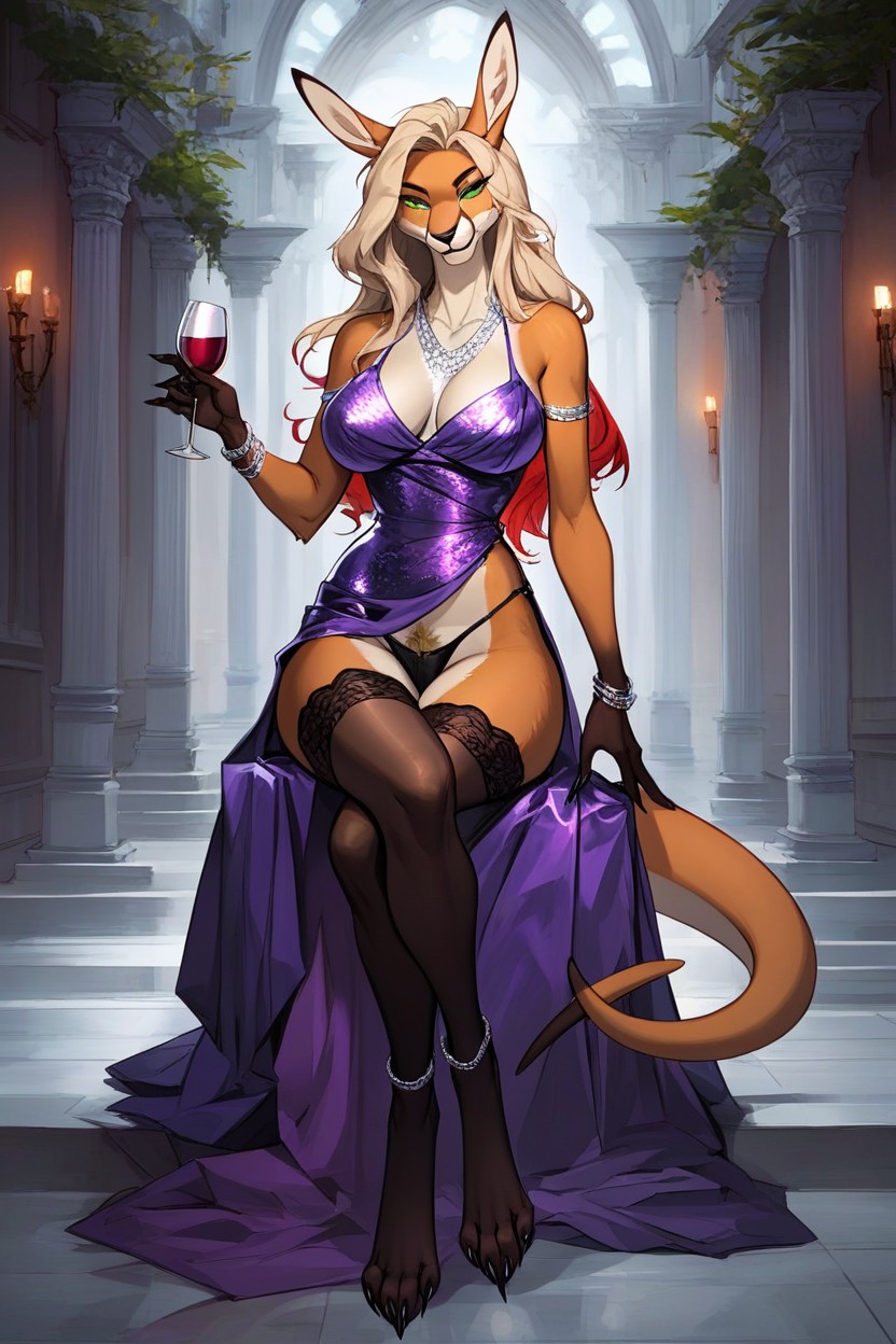 Kangaroo, Solo Female, Green Eyes Furry AI Porn