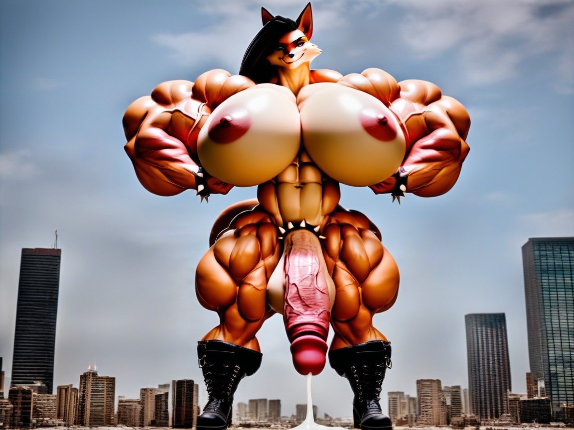 Hyper Muscular, Fox, Gigantic Furry AI Porn