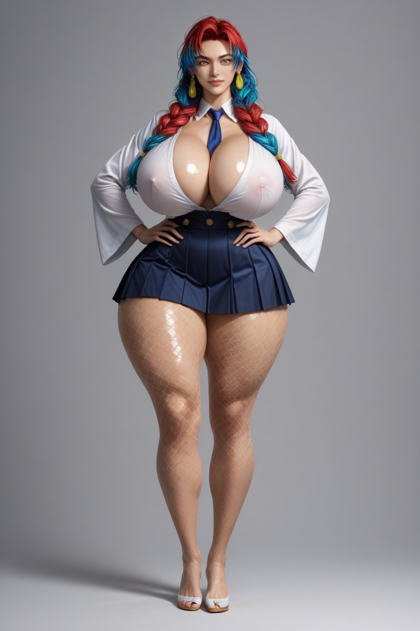 Simple Grey Background Setting, Excessive Diamond Accessories, Huge Saggy Breasts AI Porn