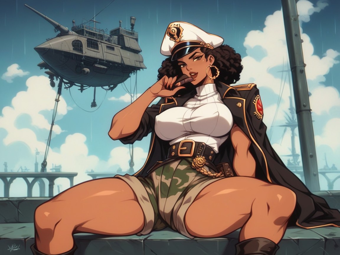 Wide Shoulders, Camo Cargo Shorts, Culo Redondeado Hentai IA