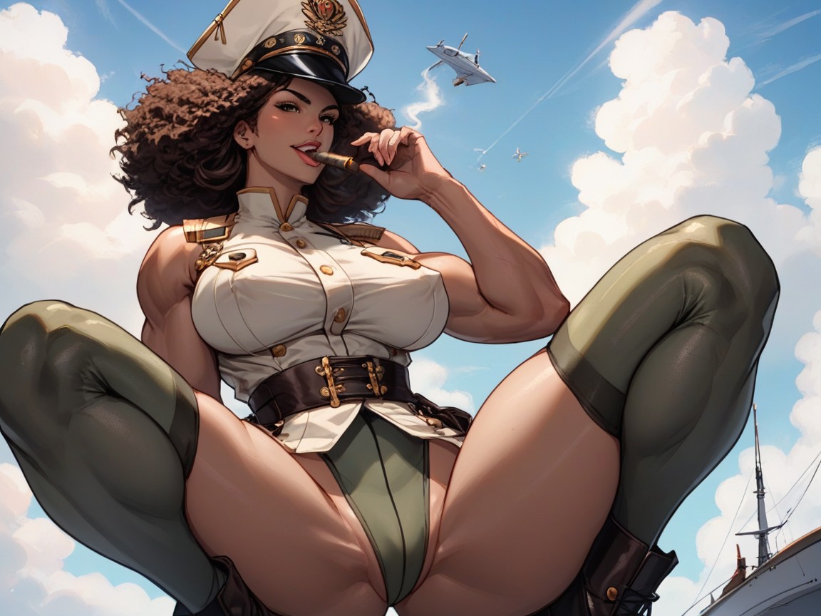 Muscular Body, Afro, White Sleeveless Trench Coat AI Porn