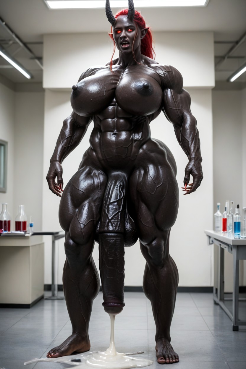 Glowing Eyes, Long Foreskin, Muscle Expansion Shemale AI Porn