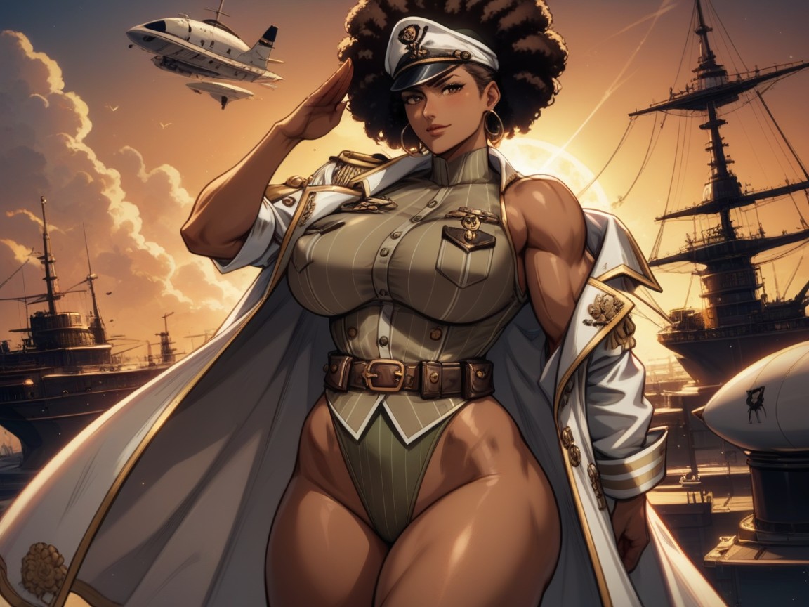 Strong Face, Wearing Camo Navy Steampunk Clothes, Afterimage Hentai IA