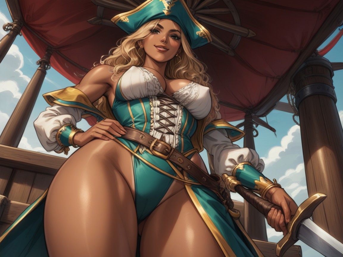 Rectangle Body Shape, Long Dress Trail, Muscled Thighs Hentai AI Porn