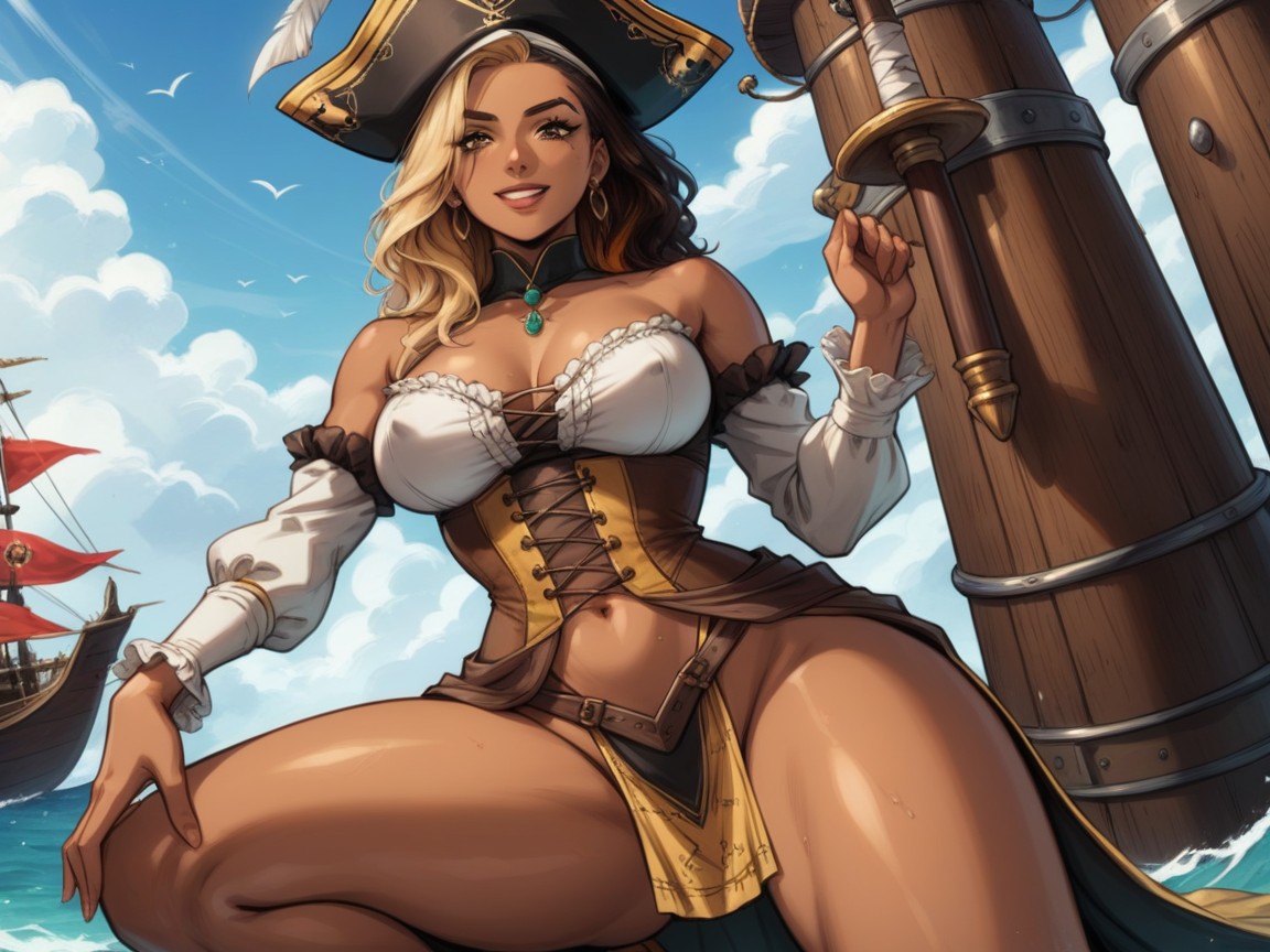 Leg Exposed, Pirate Flag, Muscled Thighs Hentai AI Porn