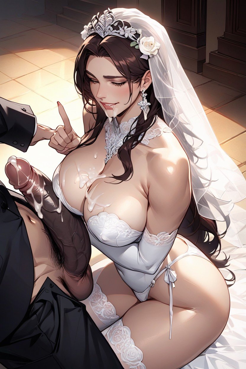 Cum All Over His Black Cock And Leg, Beautiful And Seductive Bride After Sucking Black Cock, 티팬티퍼리 AI 포르노