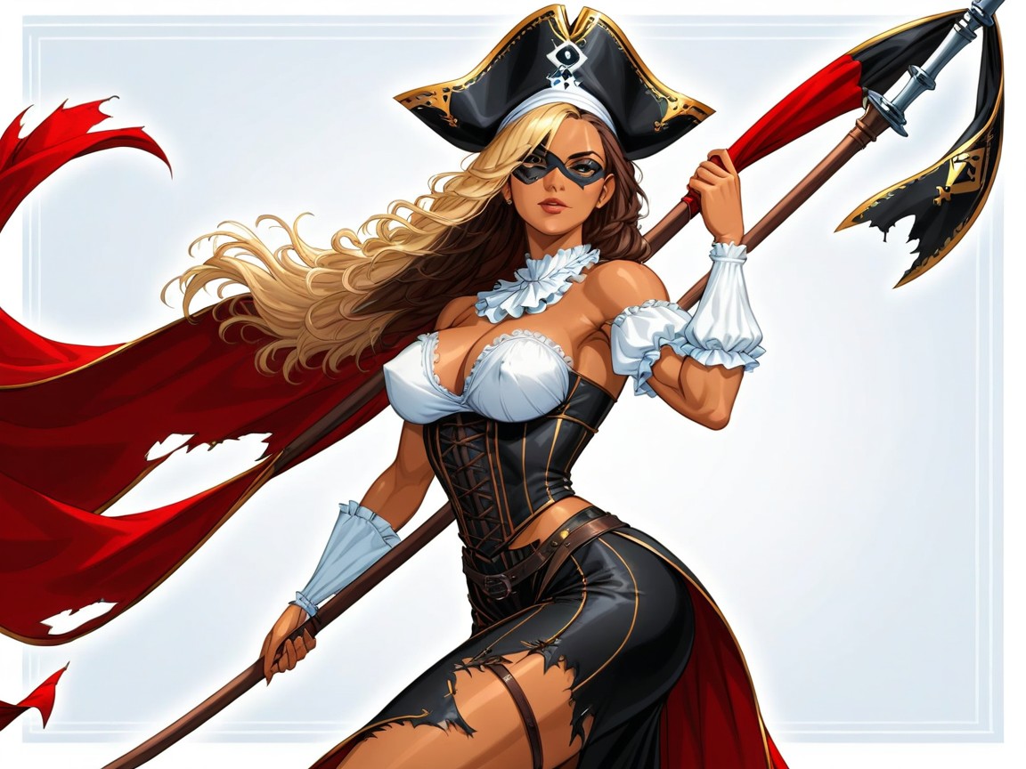 Pirate Ship Background, Long Dress Trail, 1 Person AI Porn