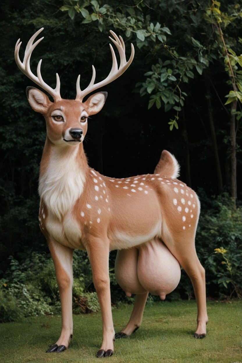 Hyper Deer, Huge Gigantic Hyper Teats On Deer, Female With Deer BodyニューハーフAIポルノ