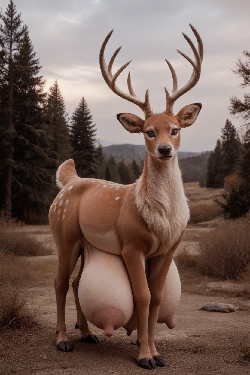 Hyper Deer, Female With Deer Body, Huge Gigantic Hyper Teats On Deer퍼리 AI 포르노