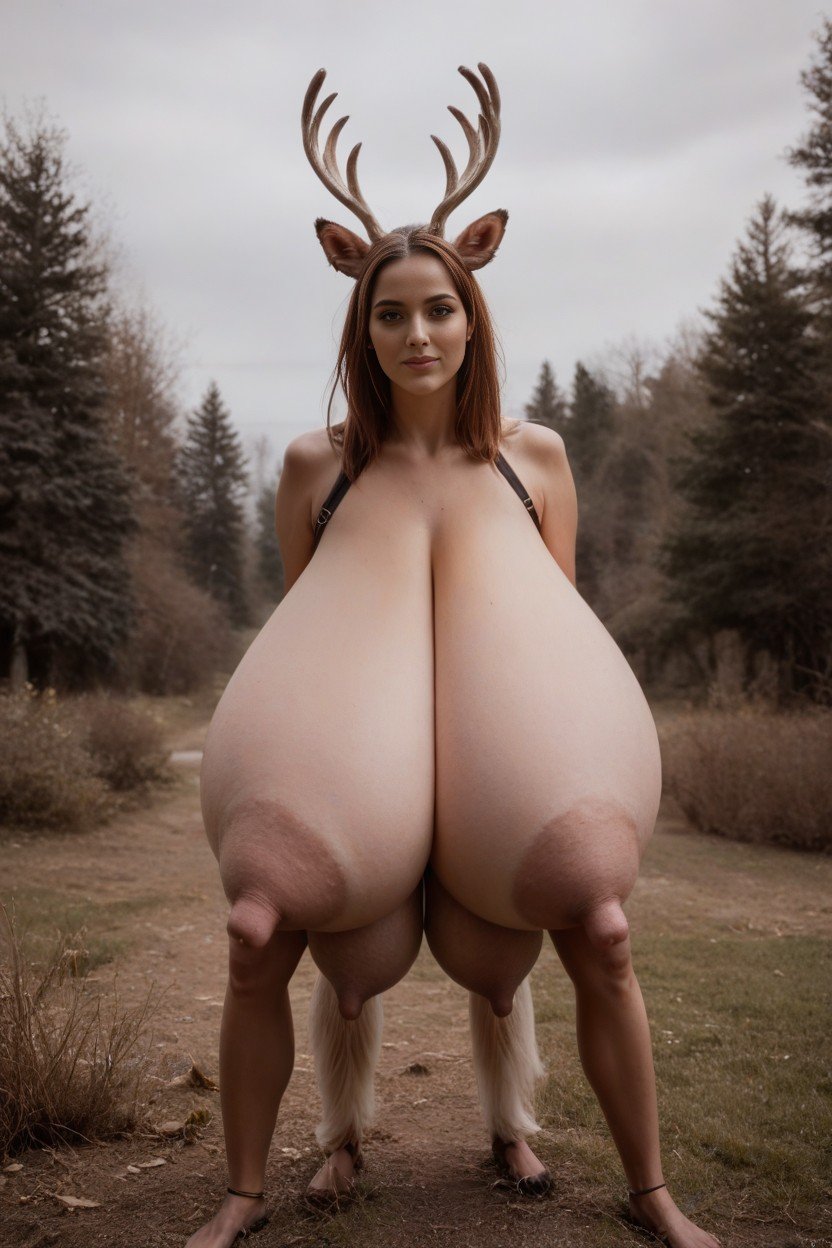 Huge Gigantic Hyper Teats On Deer, Female With Deer Body, Woman With A Deer Lower Half Hyper Deer Human FemaleAI 포르노