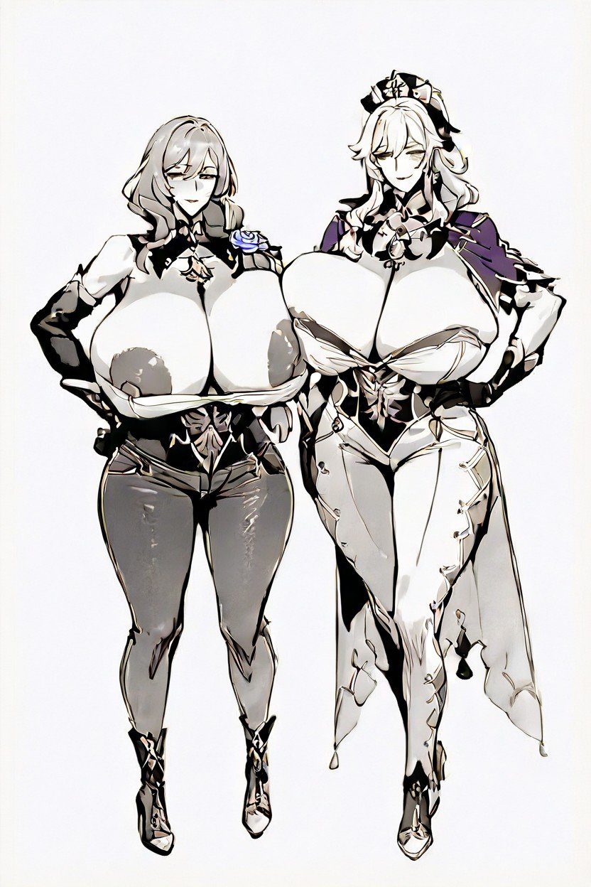 Two Women, Giant Saggy Areolas, 2人ファーリーAIポルノ