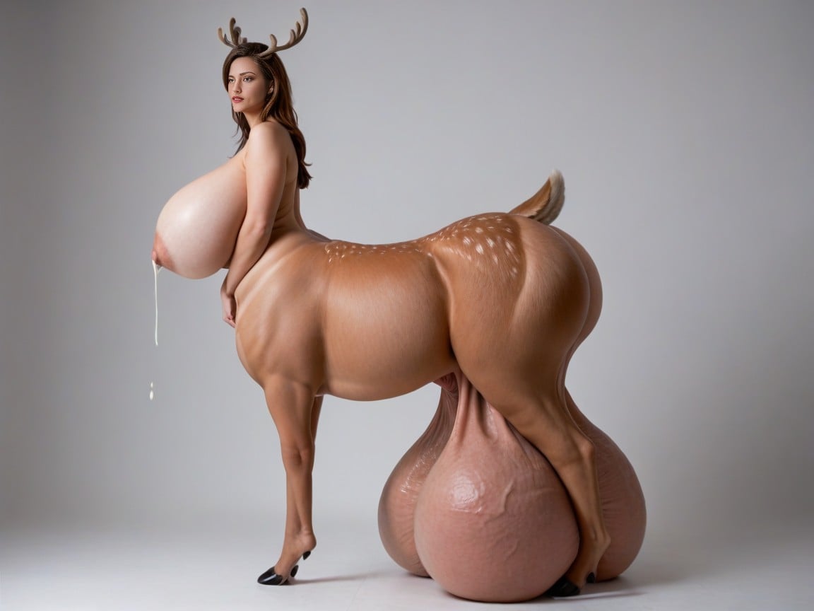 Stall, Americana, Huge Gigantic Hyper Teats On Deer Travesti IA Pornô