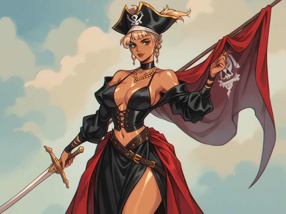 Blonde Dyed Hair, Swordmaster, Silver Victorian Dress Hentai AI Porn