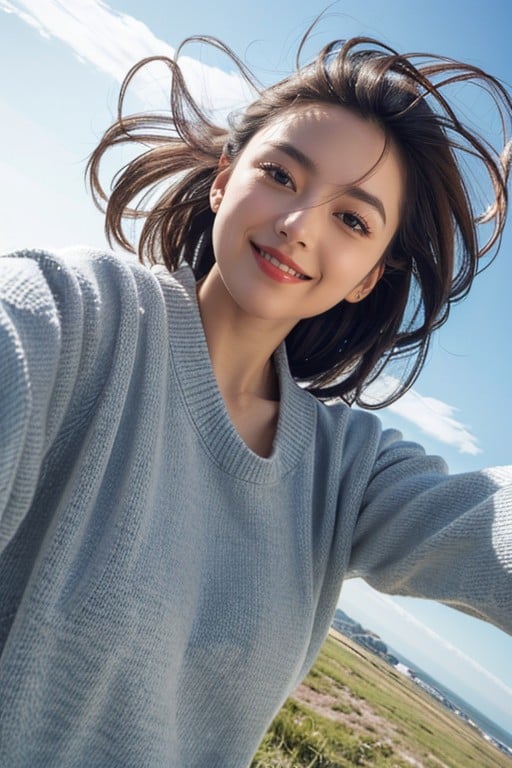 Du Bas Vers Le Haut, Pullover, SelfiePorno IA Asiatique