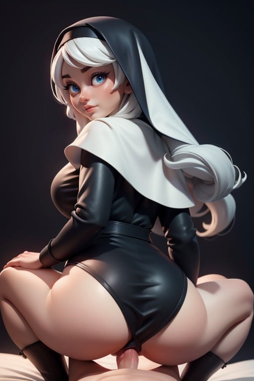 Long Hair, Nun Outfit, Pulled Up Revealing Ass AI Porn