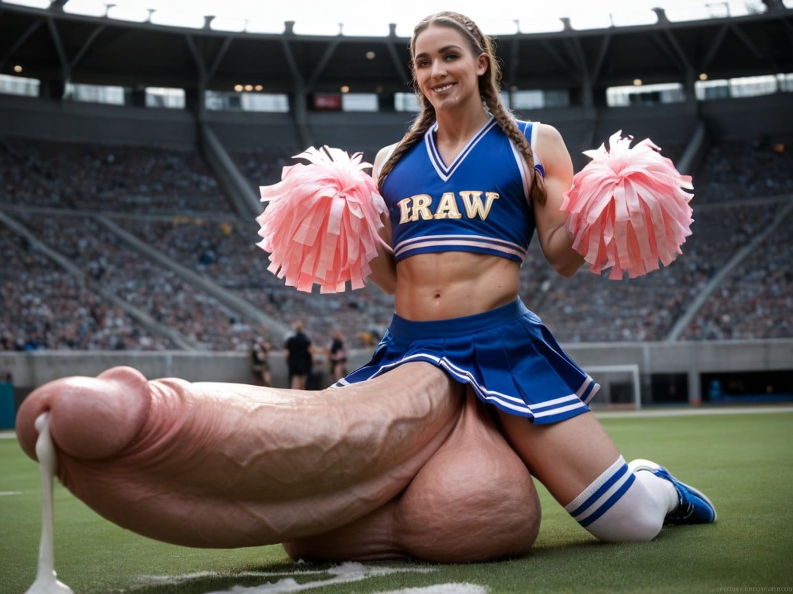 Hyper Gigantic Cock, On Big Screen, Cheerleader Shemale AI Porn